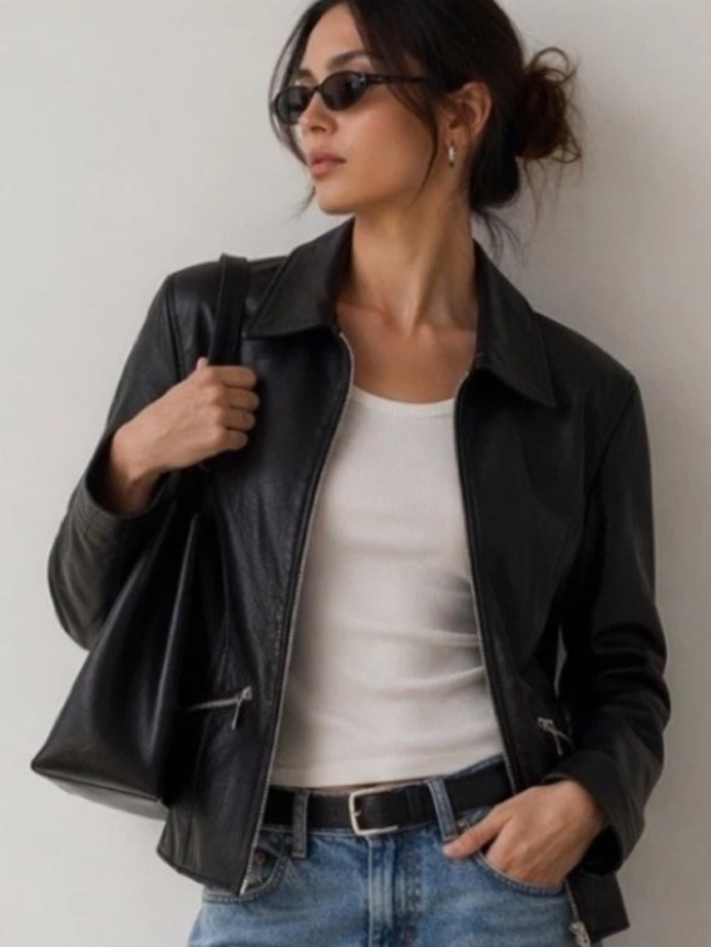 Wilson’s leather vintage black cropped moto jacket with adjustable sides